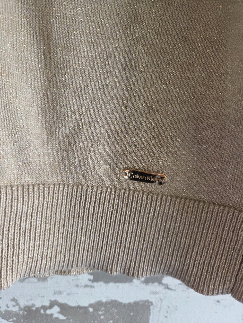 Calvin Klein Gold Metallic Shimmer Mock Neck Sweater M - Picture 4 of 8